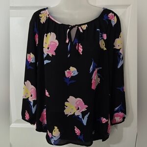 Ladies Elle Peasant Top Sz Lg Sheer Euc